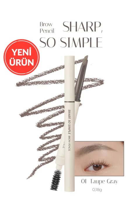 مداد ابرو CLIO Sharp So Simple با برس، خطوط ظریف و ضخیم — 01 Taupe Gray