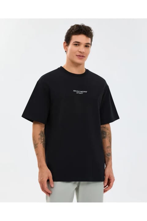 SKECHERS تی شرت اورسایز طرح گرافیکی لوگوی بازتابی مشکی مردانه S2310