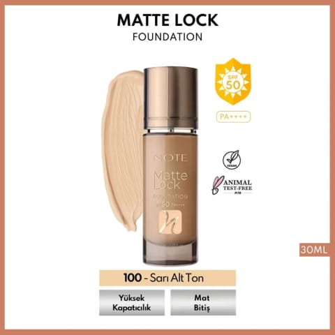 Note Matte Lock Foundation فونداسیون 100 زرد با ته‌رنگ گرم