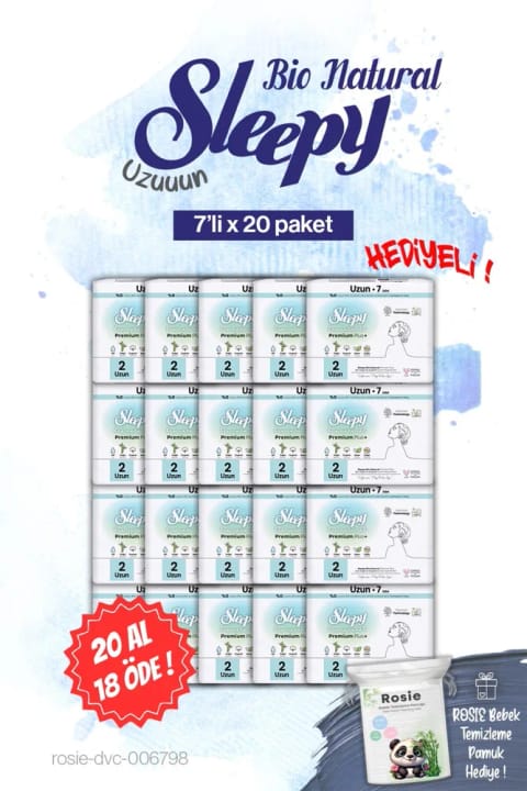 Sleepy Bio Natural بسته 20 عادی و 18 فوق نازک با 7 پد بلند و ROSIE