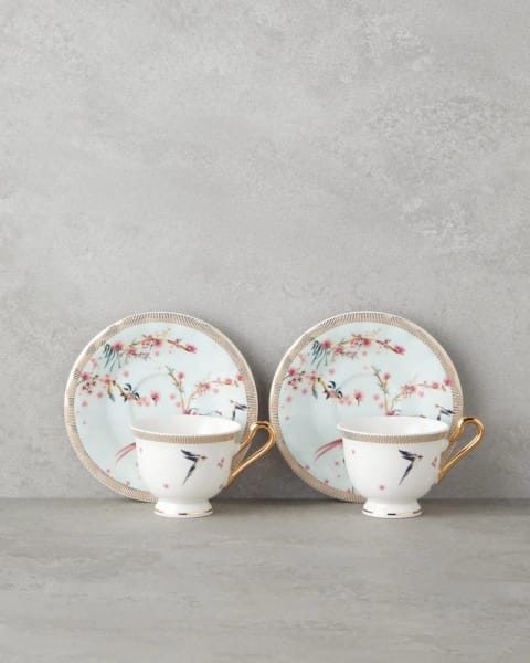 ست فنجان قهوه ۴ پارچه ۲ نفره Sakura Dream New Bone China ۹۰ میلی‌لیتر سبز روشن