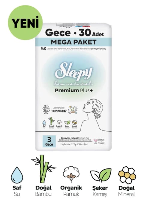 Sleepy Natural Premium Plus نواربهداشتی شبانه سایز ۳ بسته ۳۰ عددی