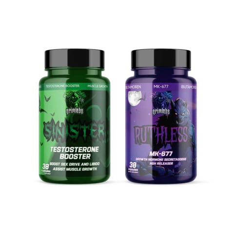 پک شروع افزایش حجم GRIMLABS BULK BOOST - MK677 RUTHLESS و SINISTER TESTO BOOSTER ۳۰ عدد کپسول