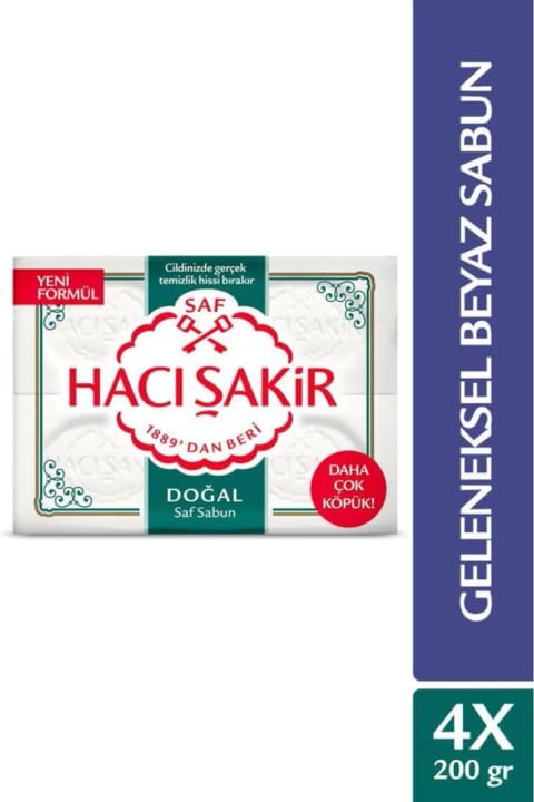Hacı Şakir صابون سفید طبیعی خالص سنتی 4×200 گرم
