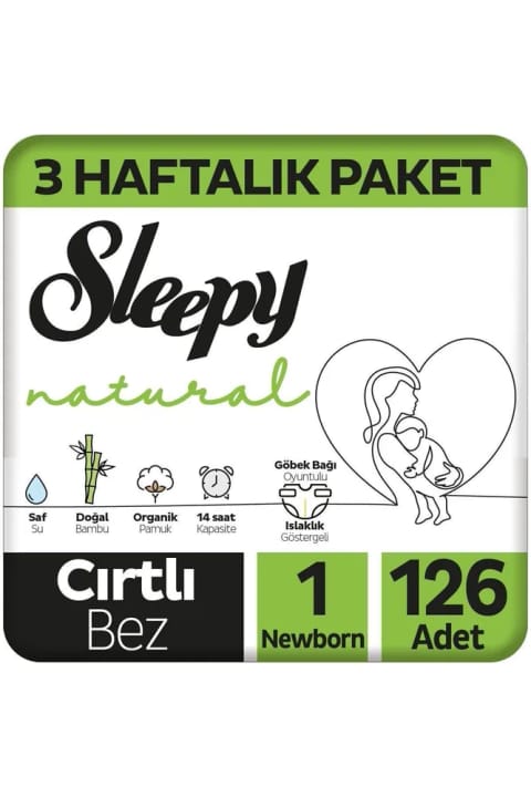 Sleepy Natural پوشک بچه بسته ۳ هفتهای سایز ۱ نوزاد ۱۲۶ عددی