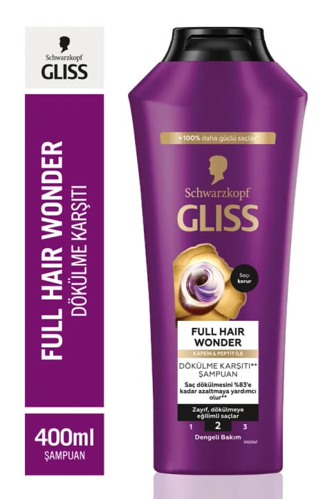 Gliss Full Hair Wonder کافئین و پپتید شامپو ضد ریزش مو ۴۰۰ میلی‌لیتر