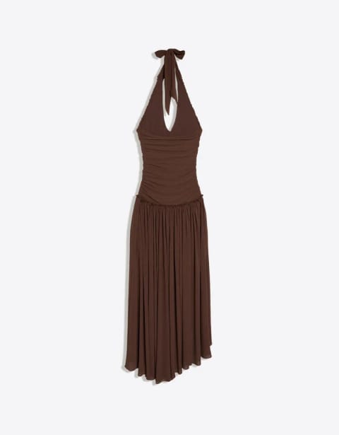 Asymmetric halter maxi dress