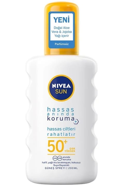 NIVEA Sun حساس محافظت فوری اسپری ضدآفتاب 50+ حجم 200 میلیلیتر