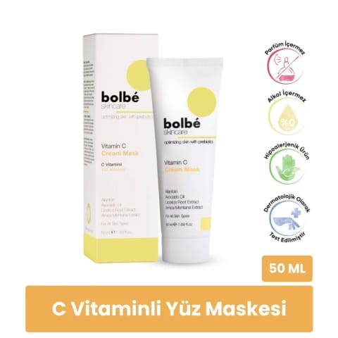 Bolbe کرم-ماسک روشنکننده و یکدستکننده پوست با ۲٪ Vitamin C ضد لک و چینوچروک ۵۰ میلیلیتر