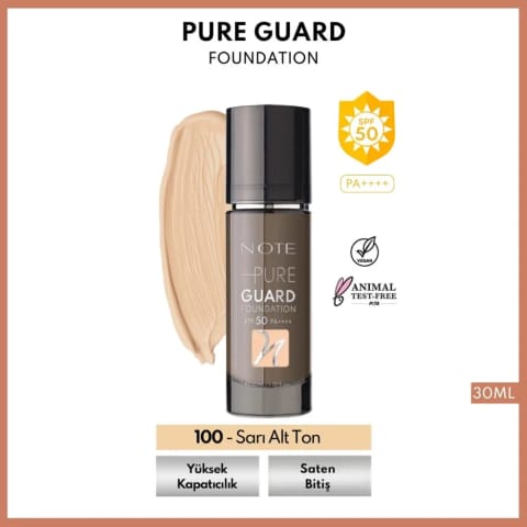 Note Pure Guard Foundation 100 زرد با ته‌رنگ گرم