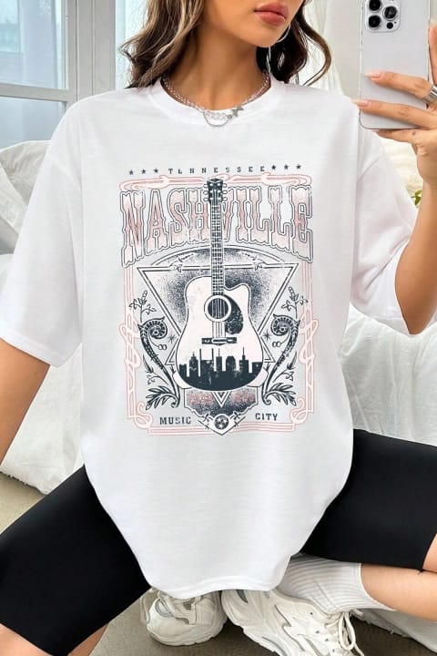 تی‌شرت اورسایز یونیسکس Music City چاپی uyguntarz