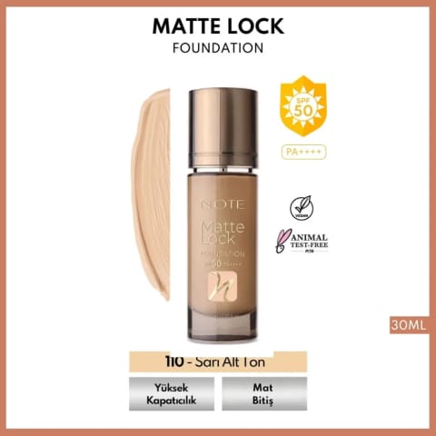 Note Matte Lock Foundation کرم پودر 110 زرد پایه گرم