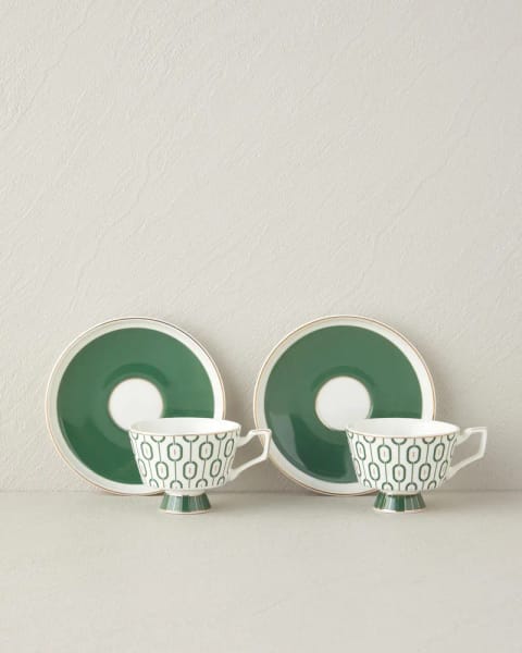 ست فنجان قهوه ۴ پارچه ۲ نفره Octavia New Bone China، ۹۰ میلی‌لیتر، سبز تیره