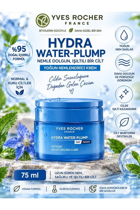 کرم آبرسان Yves Rocher Hydra Water-Plump 75 ml – برای پوست معمولی و خشک