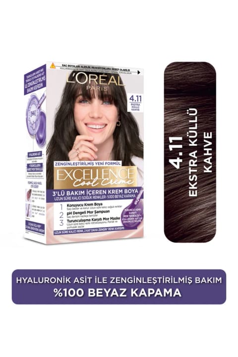 رنگ مو L'Oreal Paris Excellence Cool Creme – 4.11 قهوهای خاکستری فوق العاده