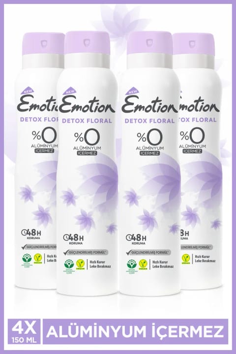 Emotion Detox Floral دئودورانت زنانه بدون آلومینیوم وگان ۴×۱۵۰ میلی‌لیتر با خشک‌شدن سریع