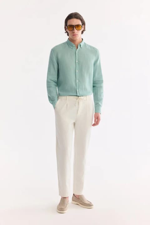شلوار چینو کتان مخلوط بندی کمر شکسته