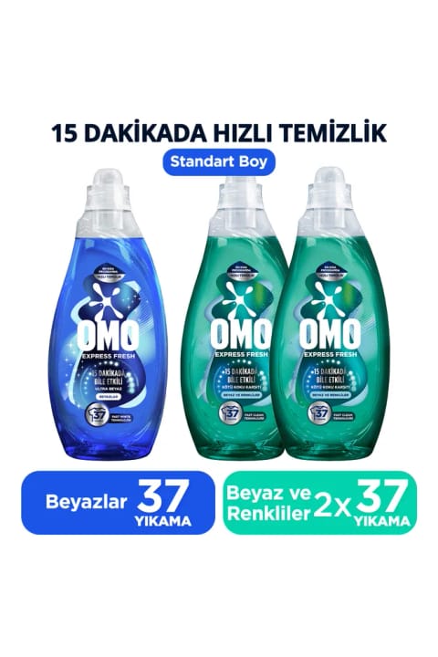 Omo Express Fresh Ultra Beyaz مایع لباسشویی ۱۴۸۰ میلیلیتر — ۳ بطری: ۱ اولترا سفید، ۲ سفید و رنگی ضد بو