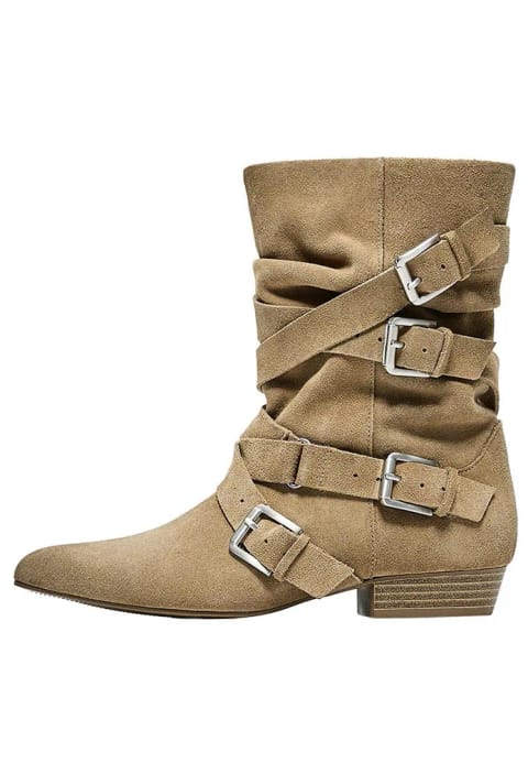 Flat buckled boots