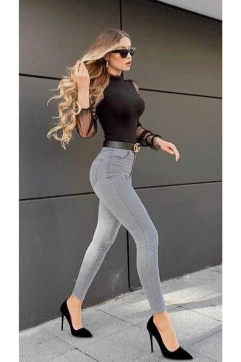 LİMABEL Allstar Ikon Gold شلوار جین اسکینی خاکستری واش‌خورده با الاستان