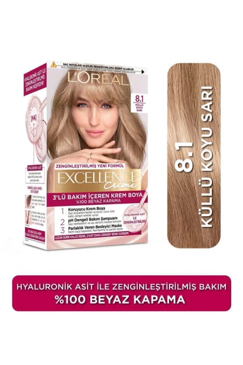 رنگ موی خامه‌ای L'Oreal Paris Excellence Creme 8.1 بلوند تیره خاکستری