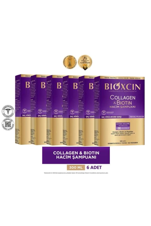 Bioxcin Collagen & Biotin شامپوی حجمدهنده اضافی ۶×۳۰۰ میلیلیتر