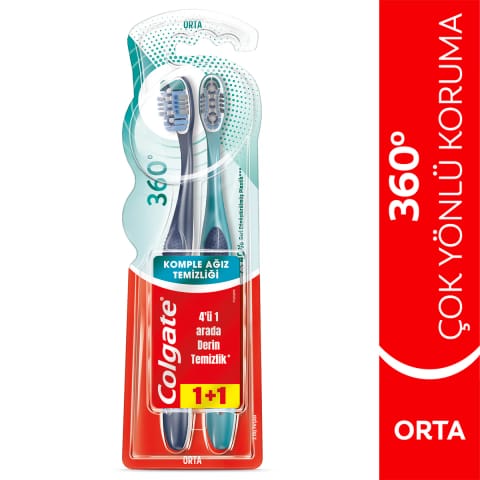 Colgate 360 مسواک کامل تمیزی دهان 1+1 (سایز متوسط)