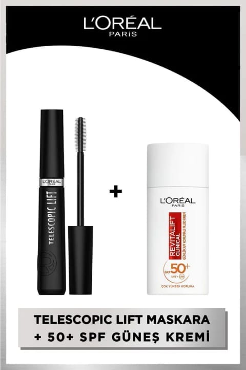 L'Oreal Paris Telescopic Lift ماسکارا و Revitalift Clinical SPF 50+ کرم روزانه