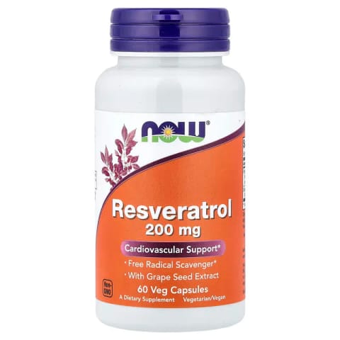 NOW Foods رزوراترول و عصارهٔ دانهٔ انگور ۲۰۰ میلی‌گرم ۶۰ کپسول گیاهی