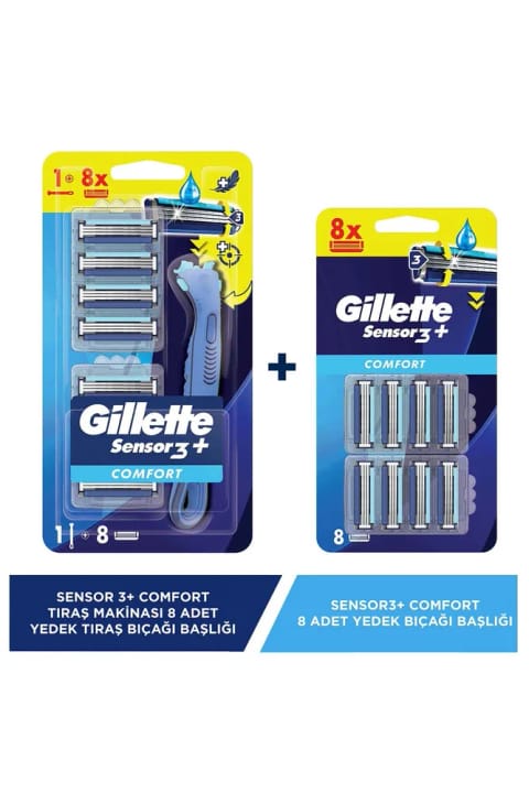 Gillette Sensor3+ Comfort 8 عددی تیغ یدکی با سر اصلاح + 8 عددی تیغ یدکی