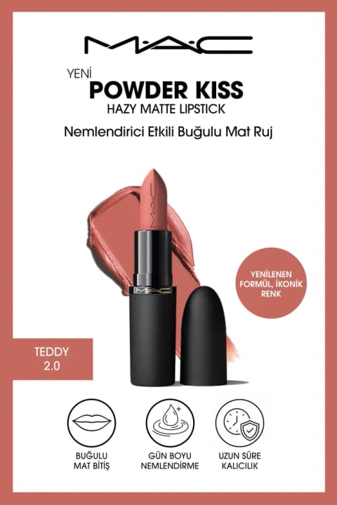 رژ لب مات مخملی M.A.C Powder Kiss Hazy Matte با اثر مرطوب‌کننده - Te...