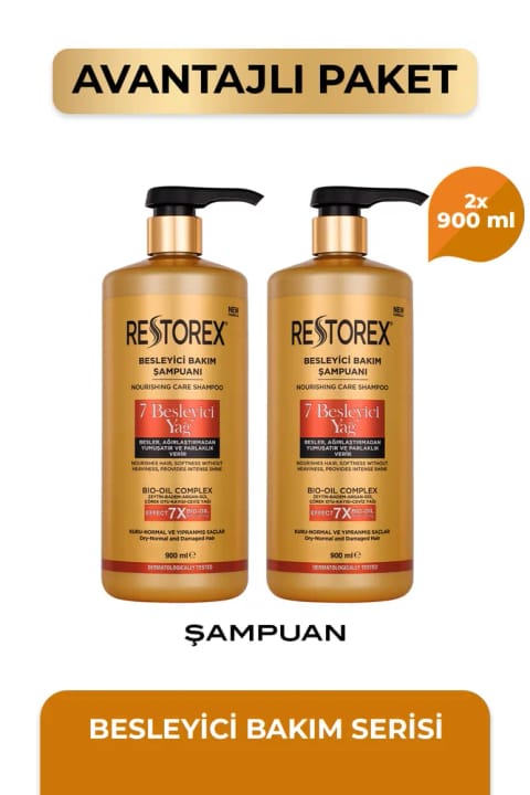 شامپو روغن مغذی Restorex 7 - 2×900 میلی‌لیتر – درخشندگی و نرمی ابریشمی