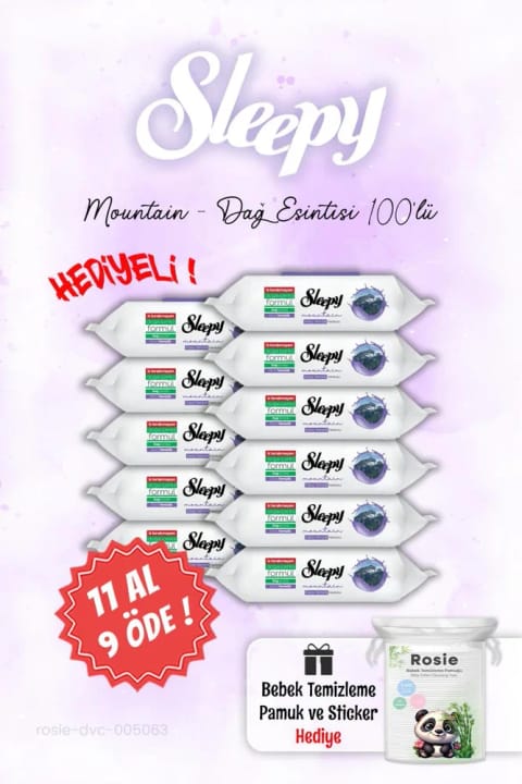 دستمال مرطوب Sleepy Mountain Dağ Esintisi بسته 100 عددی (11 عدد هدیه)