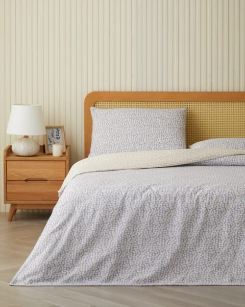 ست روکش لحاف یک نفره Daisy Touch اتوکشیده 160x220 سانتی‌متر یاسی-نارنجی