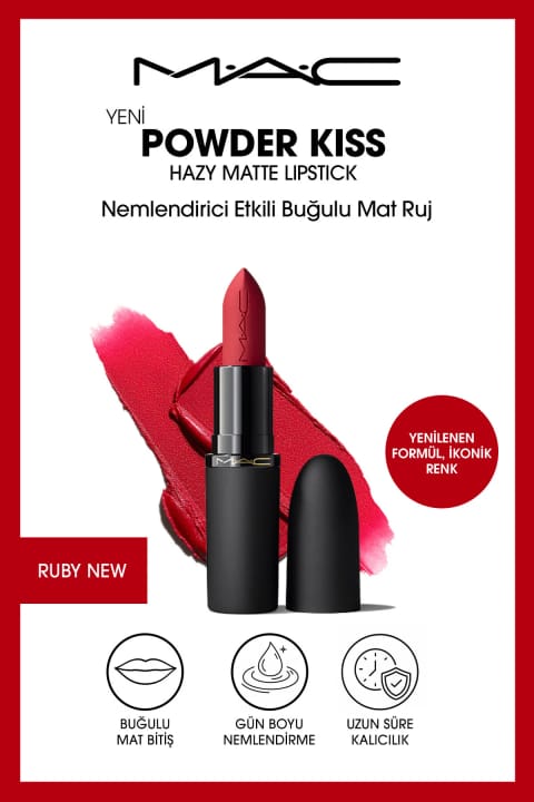 رژ لب مات مخملی مرطوبکننده M.A.C Powder Kiss Hazy Matte Lipstick - Ru...