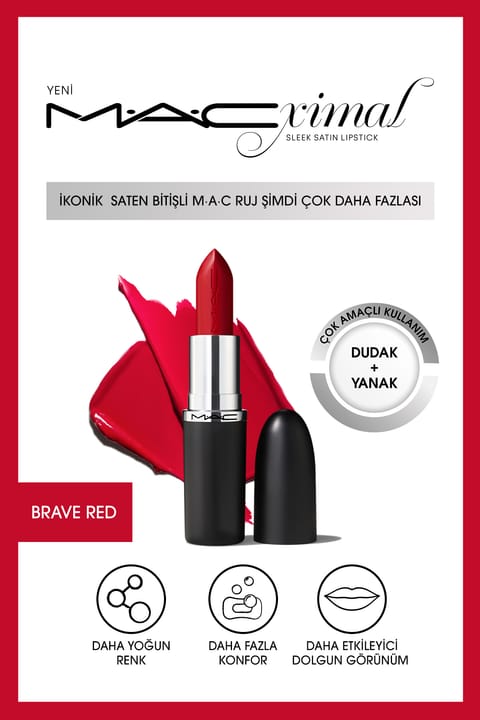 رژ لب ساتن M.A.C MACximal Sleek Satin - Brave Red 3.5g