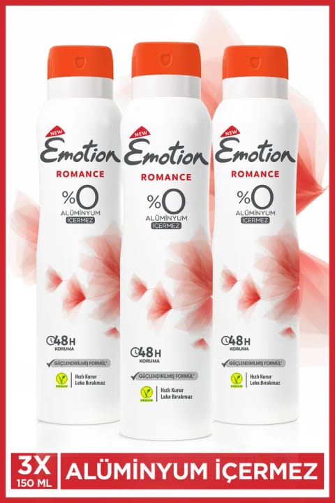 Emotion Romance دئودورانت زنانه بدون آلومینیوم وگان 3×150 میلیلیتر، خشکشونده سریع، بدون لک...