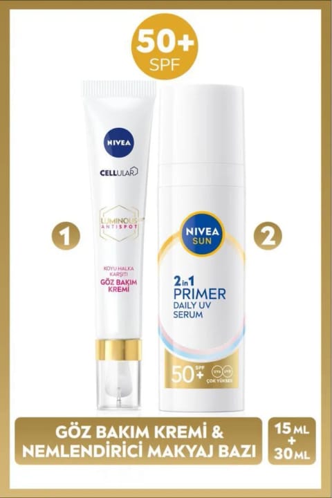 نیوآ سان SPF50 ضدآفتاب مرطوبکننده و پرایمر آرایش ۳۰ میلیلیتر + کرم دور چشم Luminous630