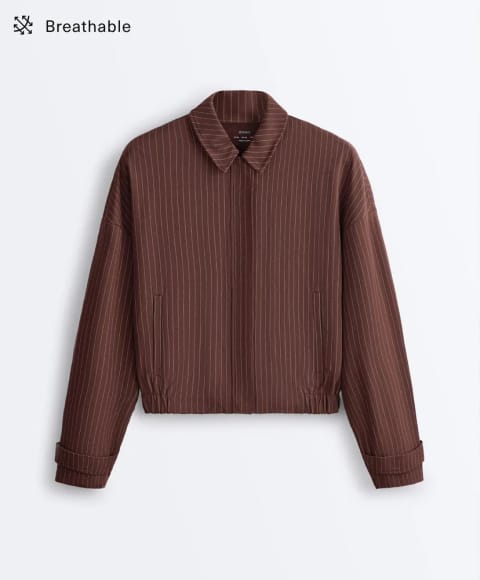 Pinstripe piqué polo neck jacket with cotton