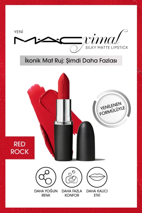 رژ لب مات ابریشمی M·A·C M·A·Cximal با اثر مرطوب‌کنندگی و رنگ intense — Red Rock