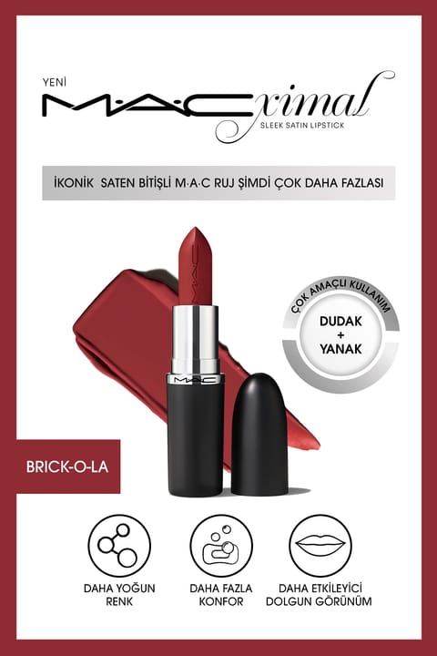رژ لب ساتن M.A.C MACximal Sleek Satin - BRICK-O-LA 3.5GM