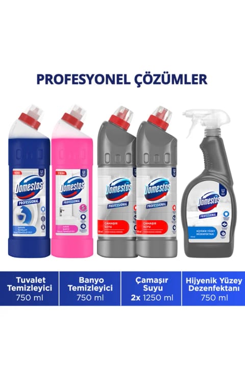 Domestos مایع سفیدکننده 1250 میلی‌لیتر × ۲ + ضدعفونی‌کننده سطح 750 میلی‌لیتر × ۱ + پاک‌کننده توالت