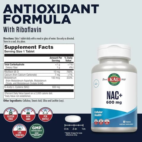 KAL NAC+ N-Acetyl-L-Cysteine 600 mg 60 قرص