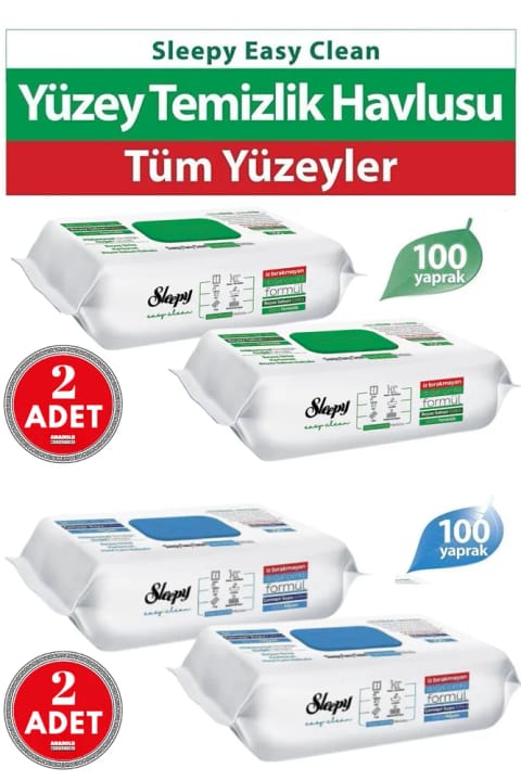 Sleepy Easy Clean دستمال تمیزکنندهٔ سطوح — ۲ بستهٔ ۱۰۰ عددی صابون سفید + بستهٔ وایتکسدار