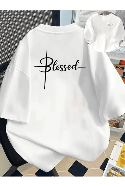 تیشرت طرح چاپی BLESSED یونیسکس uyguntarz
