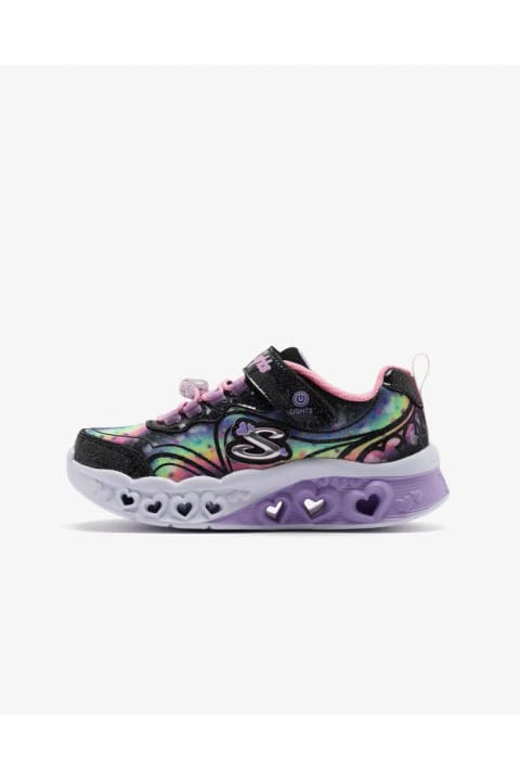 SKECHERS FLUTTER HEART LIGHTS - GROOVY SWIRL کفش اسپرت دختر بچه بزرگ سایز مشکی چراغدار