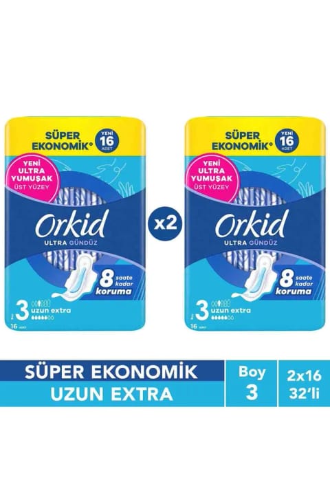 Orkid اولترا بلند اکسترا (سایز ۳) ۱۶ عددی بسته اقتصادی فوق العاده نوار بهداشتی ×۲