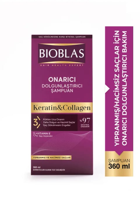 شامپوی ترمیمکننده و حجمدهنده مو Bioblas با کراتین و کلاژن ۳۶۰ میلیلیتر