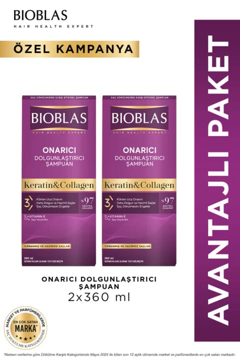Bioblas نرمکننده و شامپوی ترمیمکننده مو با Keratin و Collagen (۲×۳۶۰ میلیلیتر)