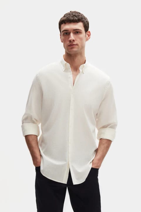 D'S Damat Ds Damat Comfort یقه دکمهدار اکرو، برش راحت، ظاهر کتان، %100...